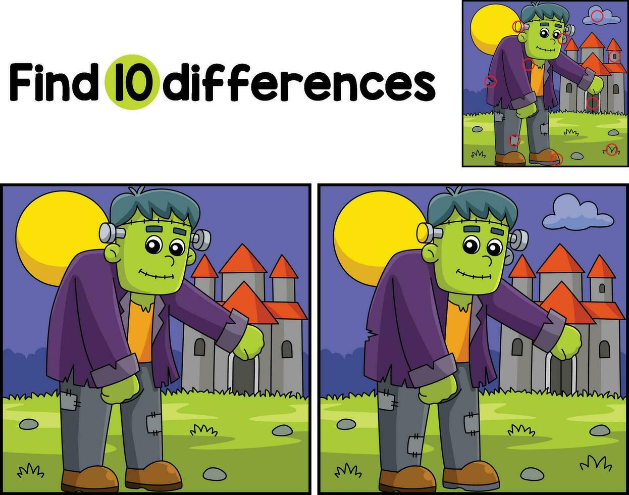 Frankenstein Halloween trouver le différences vecteur