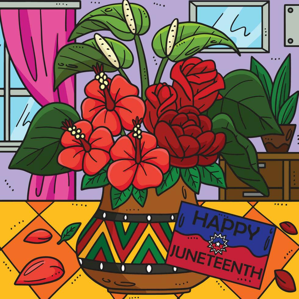 juneteenth rouge fleurs coloré dessin animé vecteur