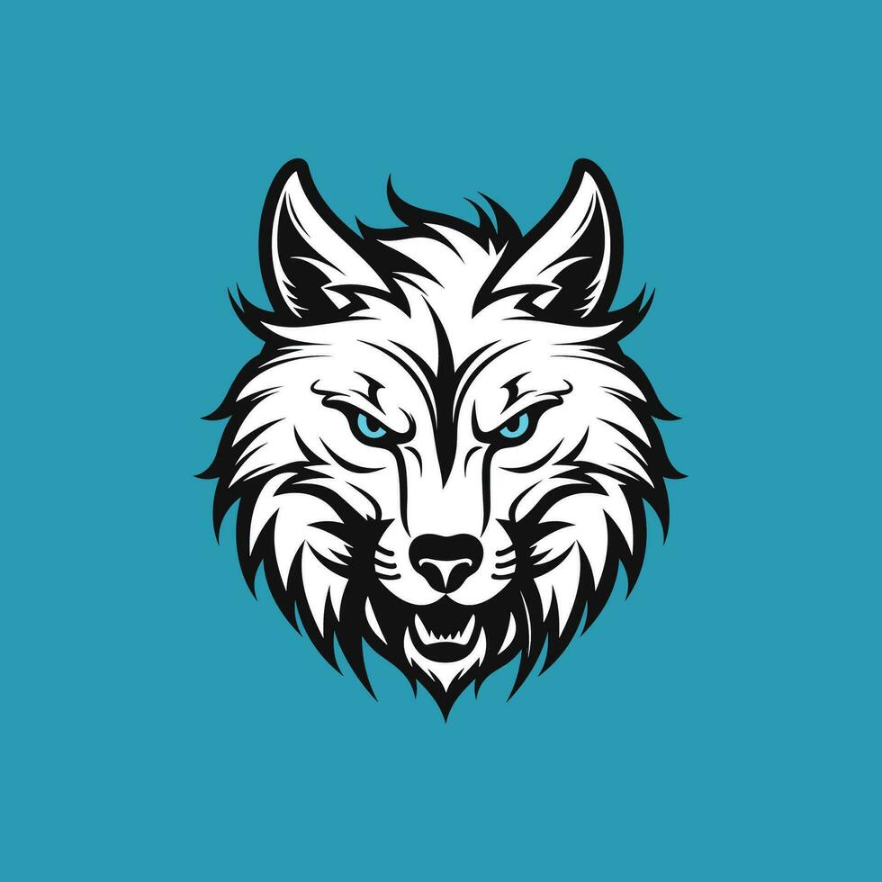 Loup tête logo minimisé sur bleu Contexte vecteur