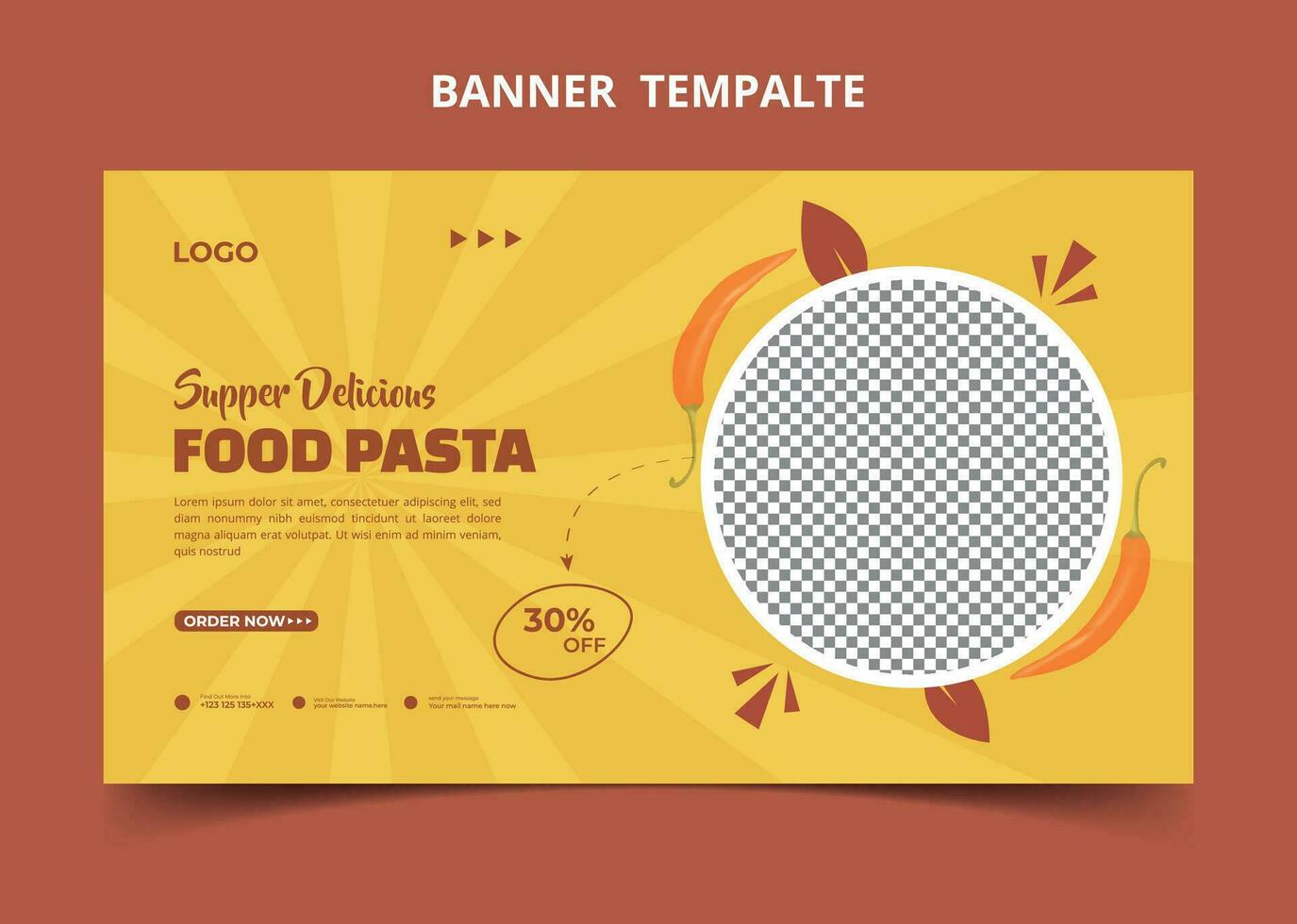 bannière web de marketing de médias sociaux de menu de nourriture de restaurant. vignette vidéo de promotion de vente en ligne de pizza, burger ou hamburger. fond de site de restauration rapide. flyer alimentaire avec logo et icône de l'entreprise. vecteur