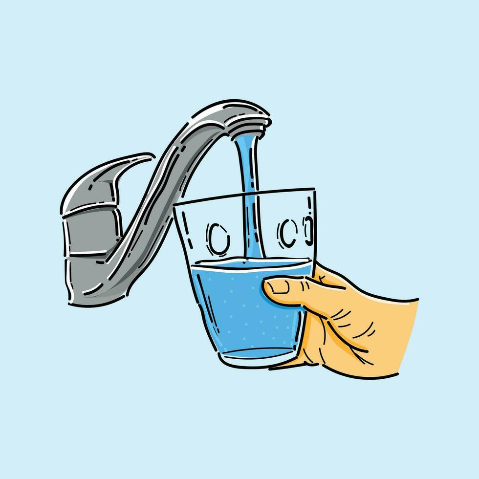 robinet l'eau est versé dans une verre vecteur illustration conception