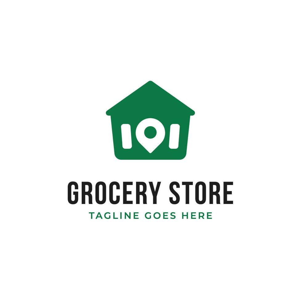 Créatif épicerie boutique logo avec épingle et Accueil conception concept vecteur illustration symbole icône
