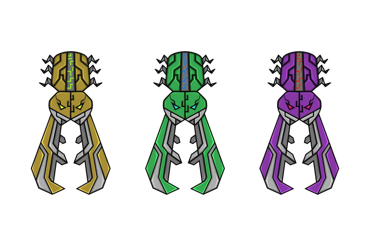 Couleur collection de cerf scarabée mascotte illustration avec robotique concept. jaune, vert et violet. utilisé pour jeu logo, autocollant, sport logo et T-shirt conception vecteur