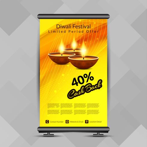 Résumé Diwali heureux retrousser le modèle de conception de bannière vecteur