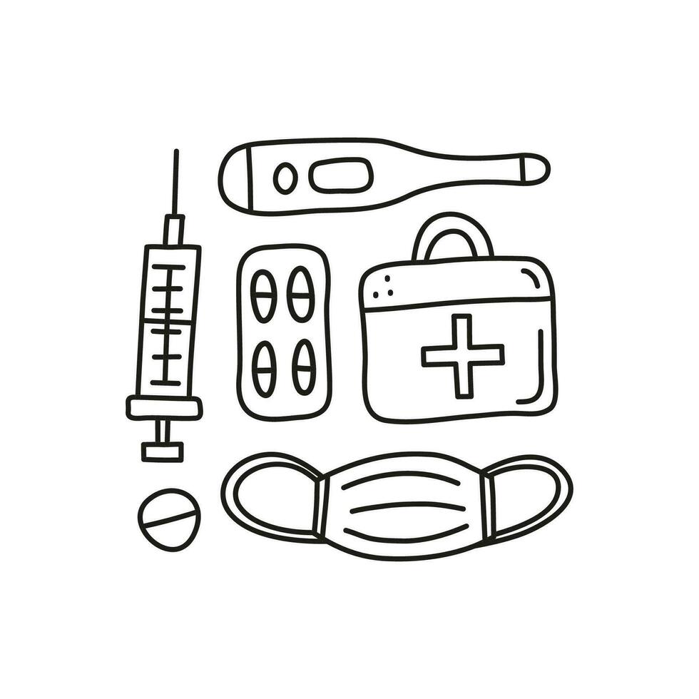 groupe d'icônes médicales de contour de doodle. vecteur
