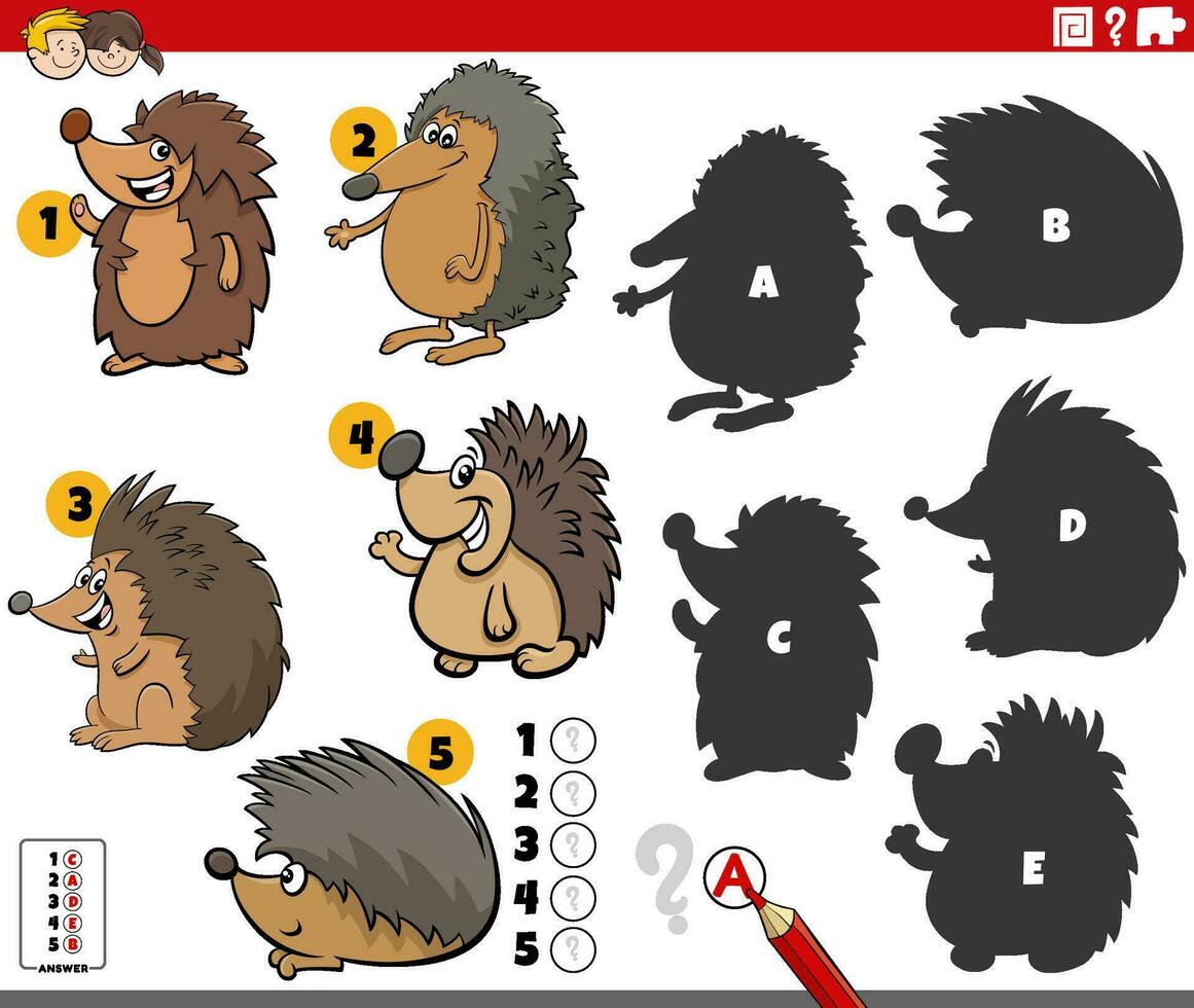 ombres Jeu avec bande dessinée hérissons animal personnages vecteur