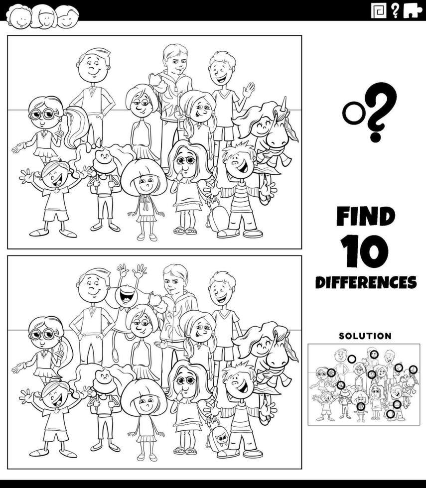 différences activité avec dessin animé les enfants coloration page vecteur