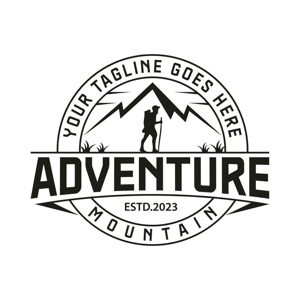 ancien rétro aventure alpiniste silhouette timbre aventure Extérieur logo vecteur