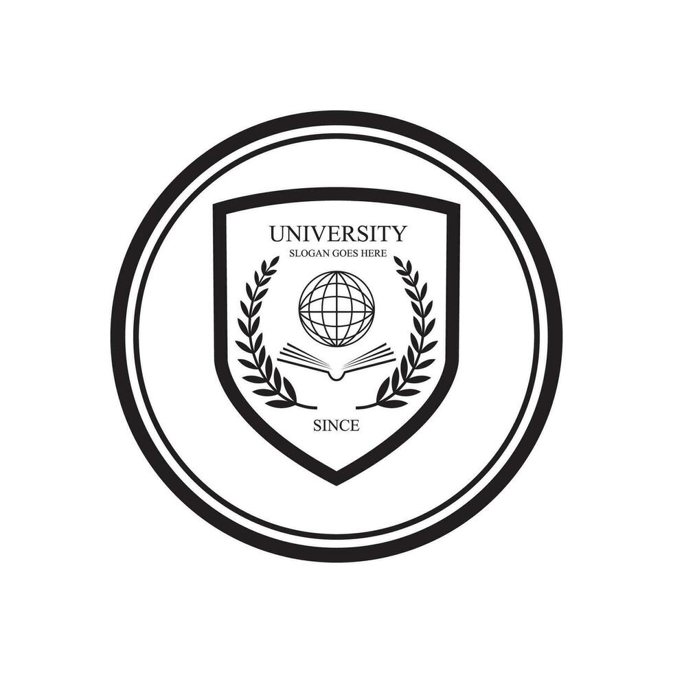 icônes vectorielles de l'université et de l'académie. emblèmes ou boucliers destinés aux diplômés du secondaire en sciences maritimes ou en droit. rubans et insignes de chapeau de célibataire, couronne de laurier, modèle de logo vectoriel