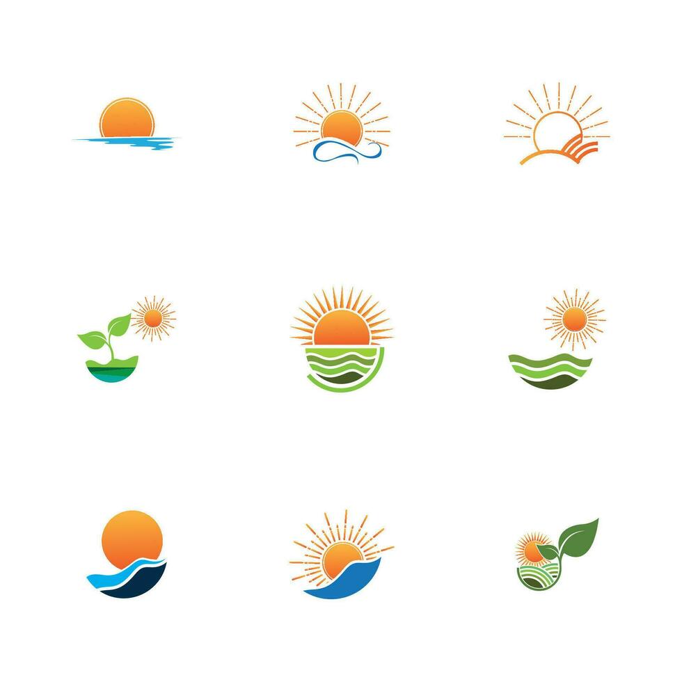 modèle de logo de lever de soleil. modèle de logo d'icône d'illustration vectorielle soleil sur l'horizon vecteur