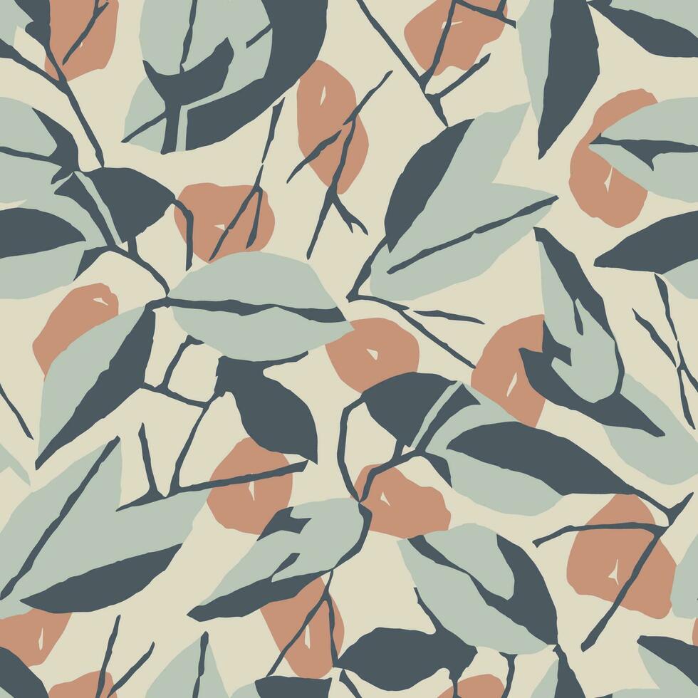 vecteur feuille et branches avec polka points illustration sans couture répéter modèle