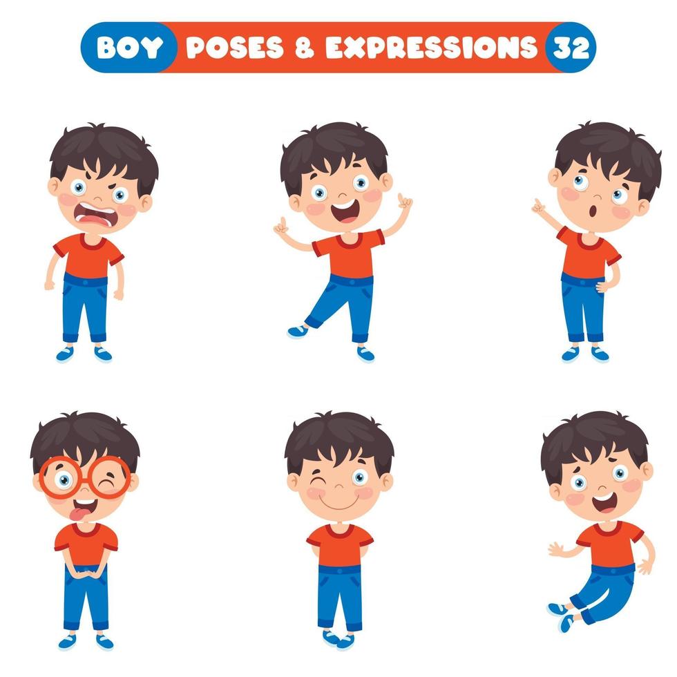 poses et expressions d'un drôle de garçon vecteur