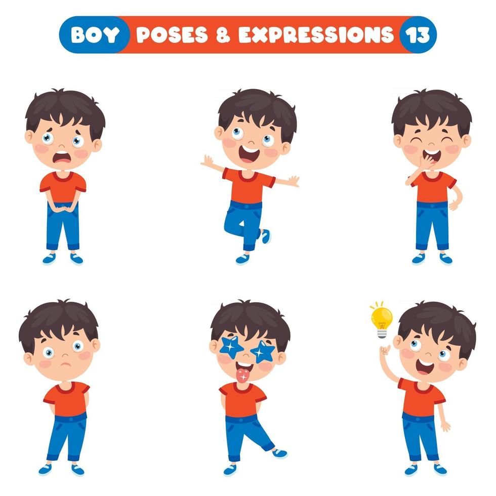 poses et expressions d'un drôle de garçon vecteur