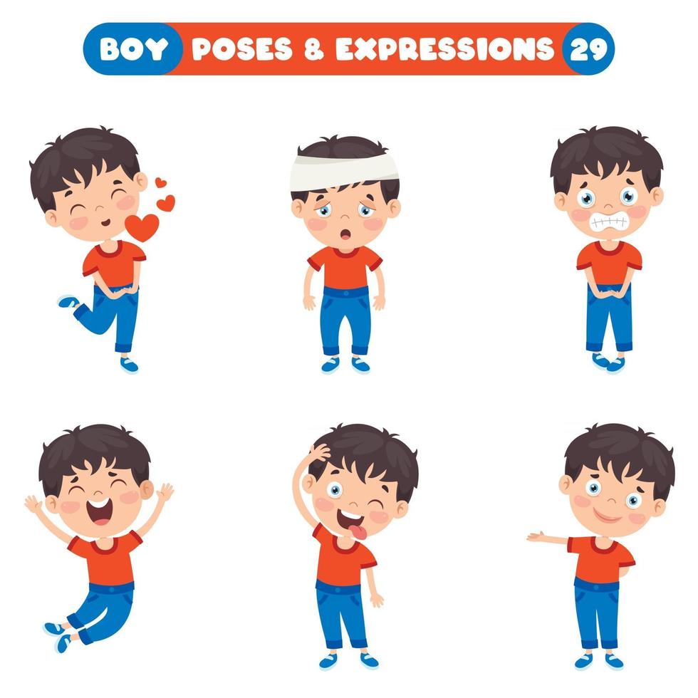 poses et expressions d'un drôle de garçon vecteur