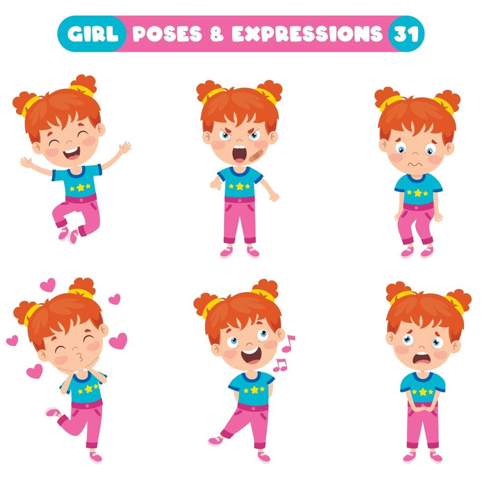 poses et expressions d'une fille drôle vecteur