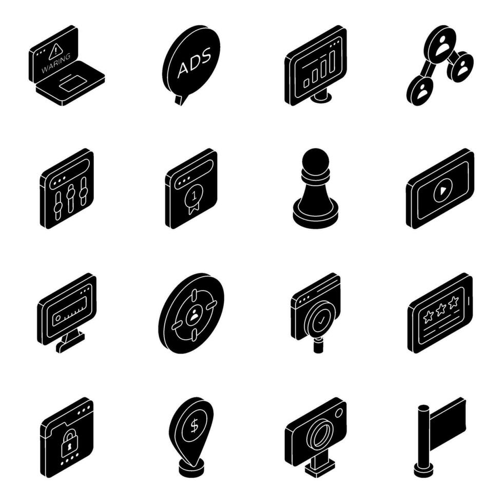 pack d'icônes solides web et analytique vecteur