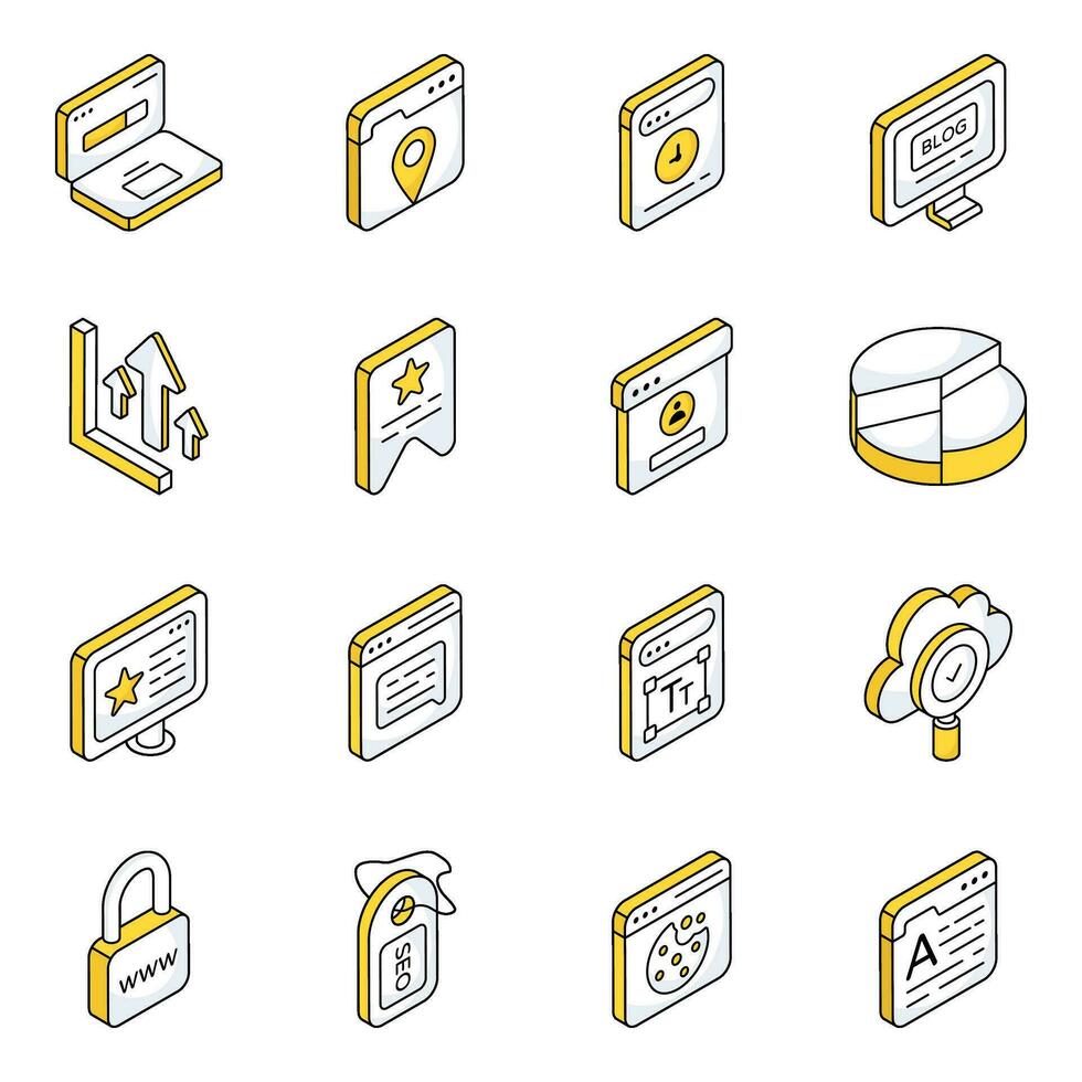 pack d'icônes plates web et stratégie vecteur