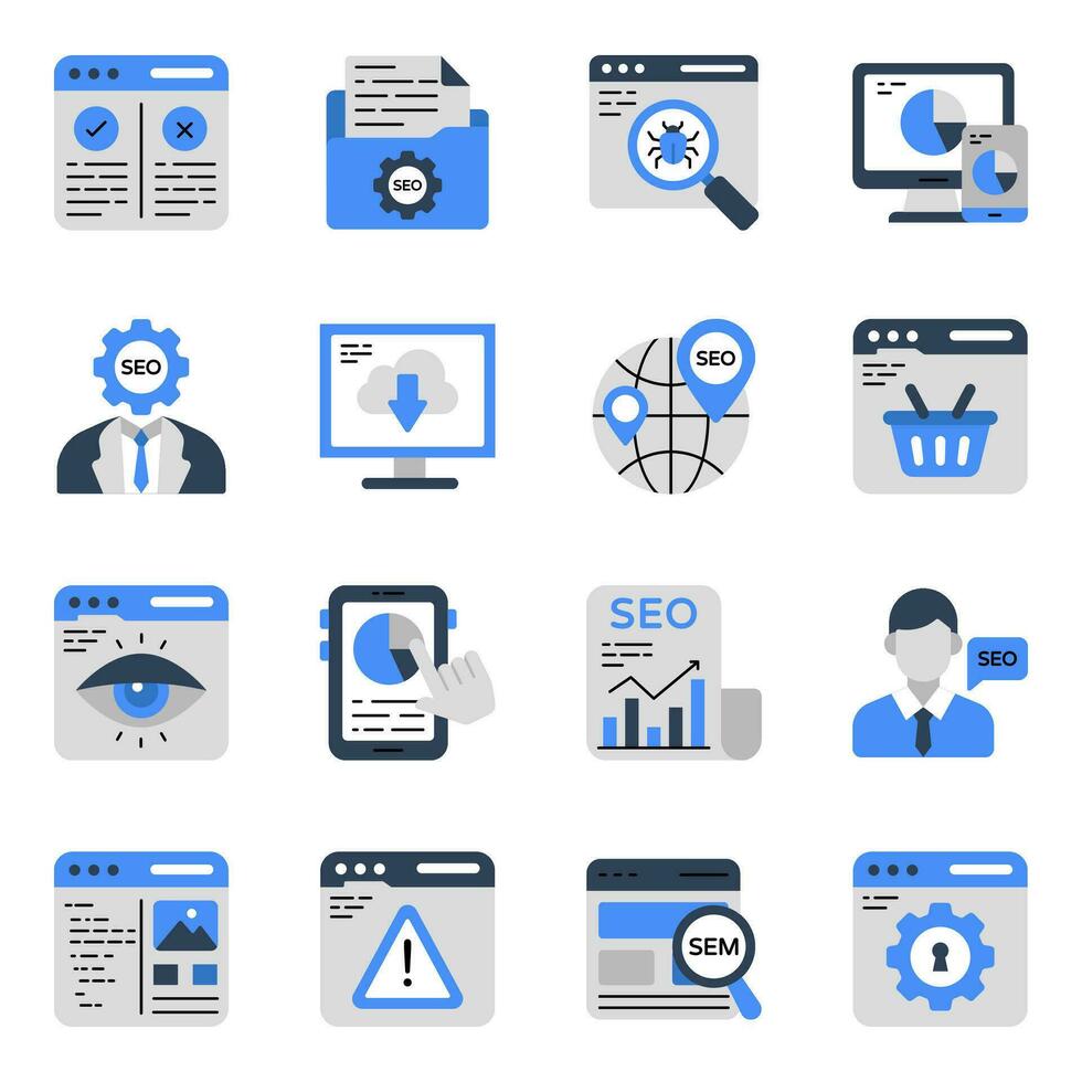 pack de seo et Les données plat Icônes vecteur