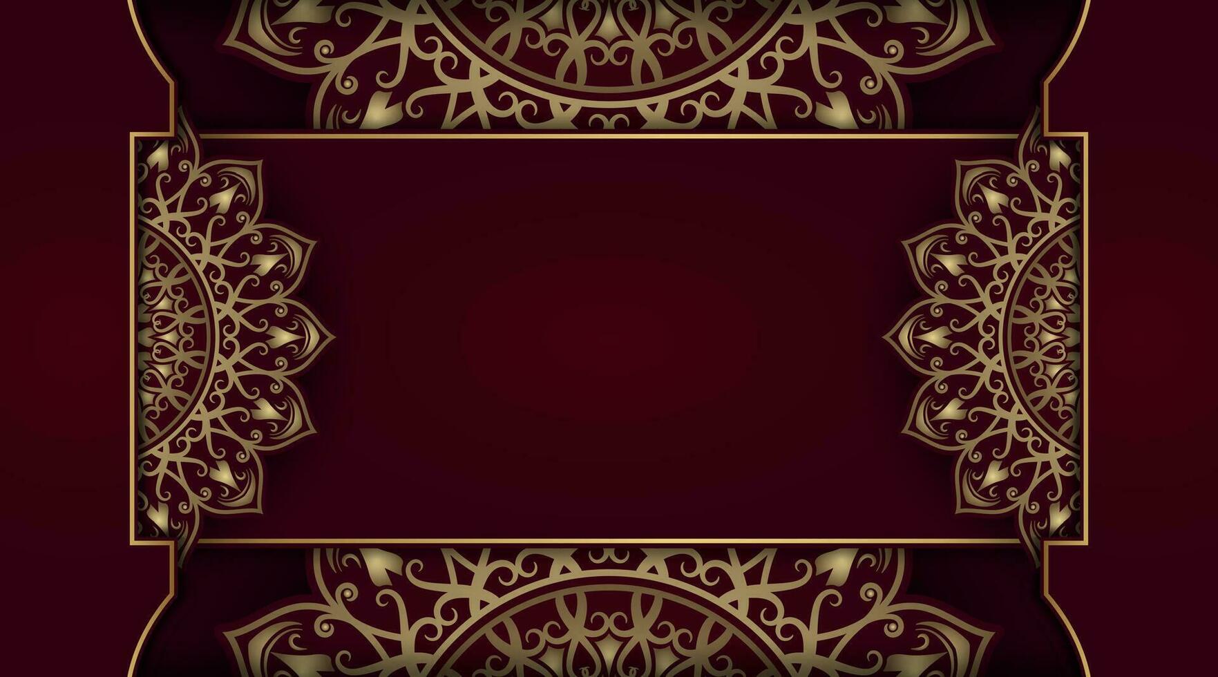 fond de luxe rouge, avec décoration de mandala d'or vecteur