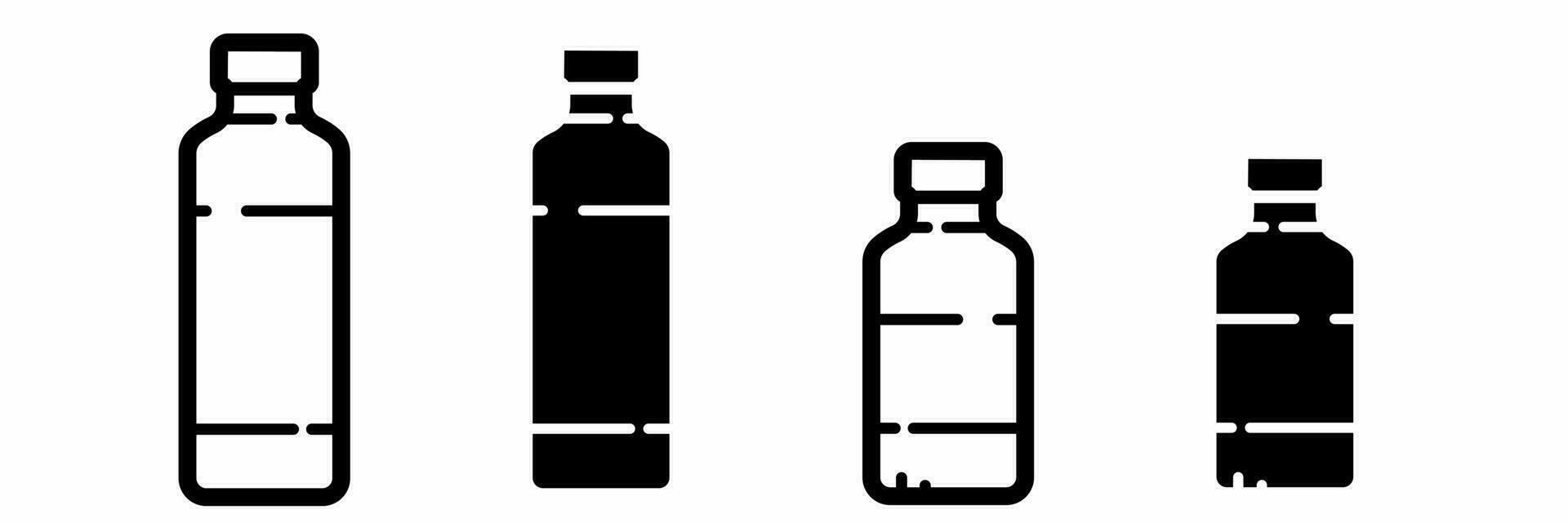 bouteille icône noir blanc illustration collection. vecteur