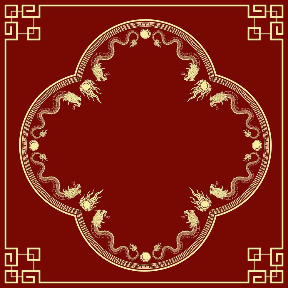 cadre chinois avec des éléments asiatiques orientaux sur fond de couleur vecteur