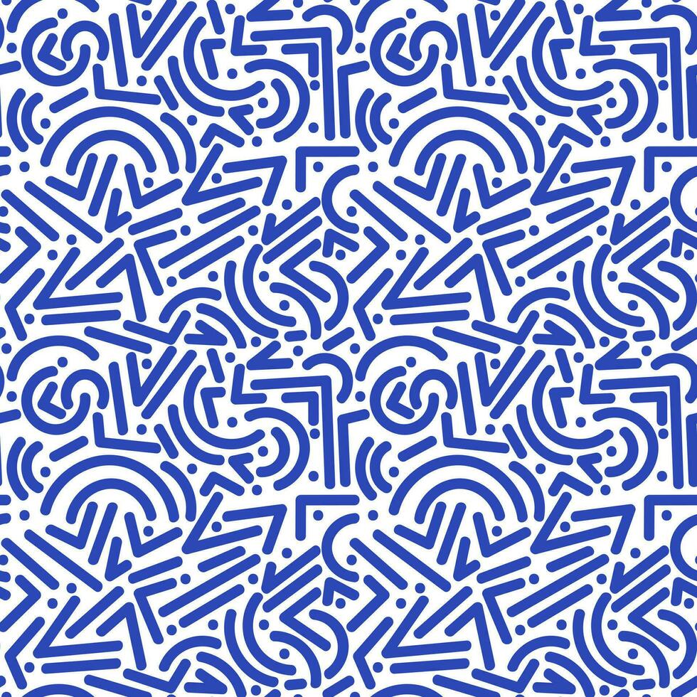 bleu ligne griffonnage sans couture modèle, Créatif minimaliste style abstrait Contexte avec de base formes vecteur