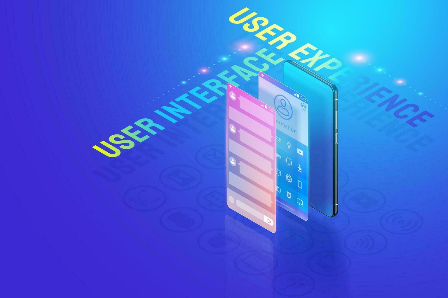 3d isométrique mobile app ui ux conception illustration, création et conception utilisateur interface, utilisateur expérience et application développement concept vecteur. vecteur