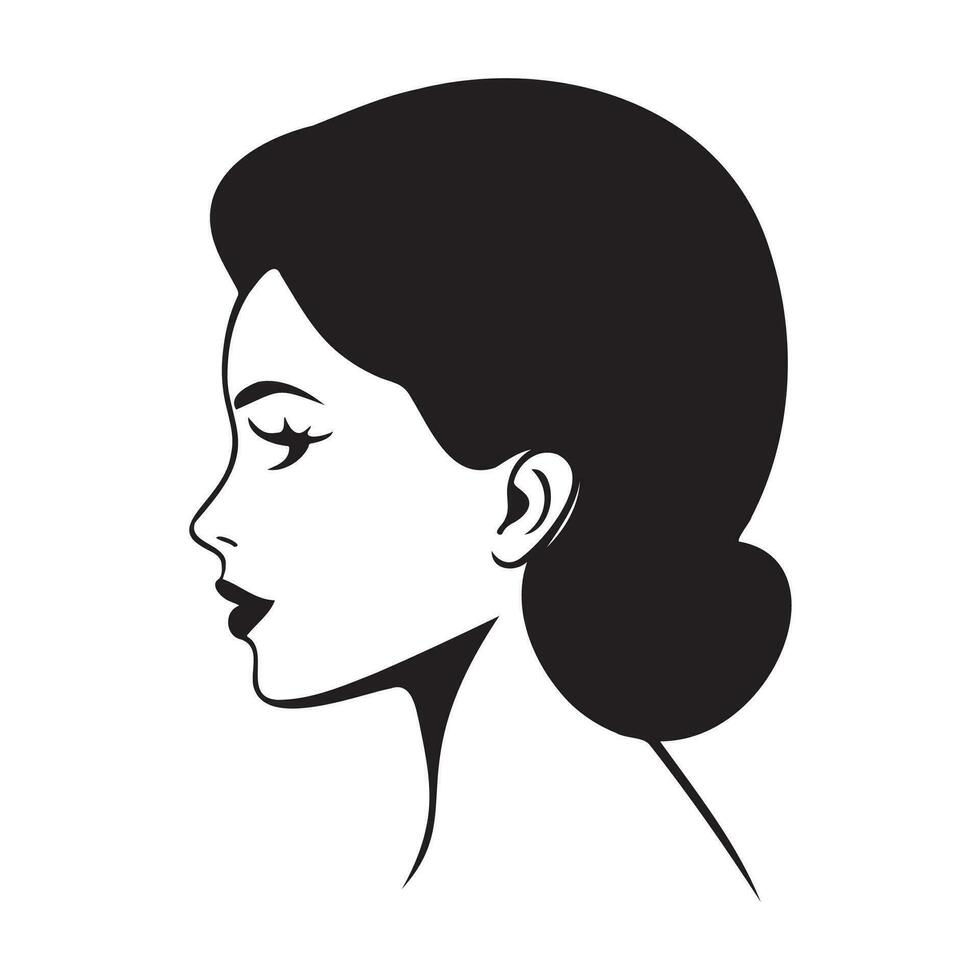 femme tête silhouette, visage et cheveux mode icône vecteur