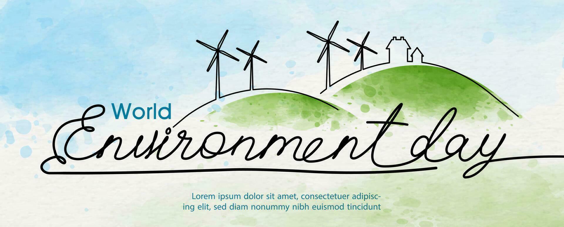 affiches campagne de monde environnement journée dans ligne art et aquarelles style avec vecteur conception.