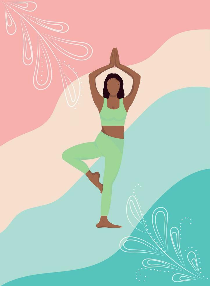 le femme est méditer. une Jeune fille est Faire yoga. plat style illustration pour yoga centre, aptitude, des sports club ou la toile bannière ou affiche. lotus position vecteur illustration