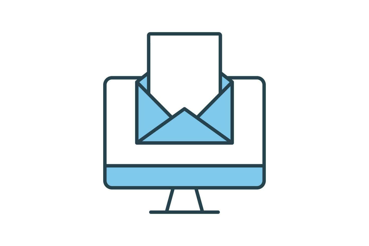 email commercialisation icône. ordinateur avec ouvert lettre enveloppe. icône en relation à numérique commercialisation. plat ligne icône style conception. Facile vecteur conception modifiable
