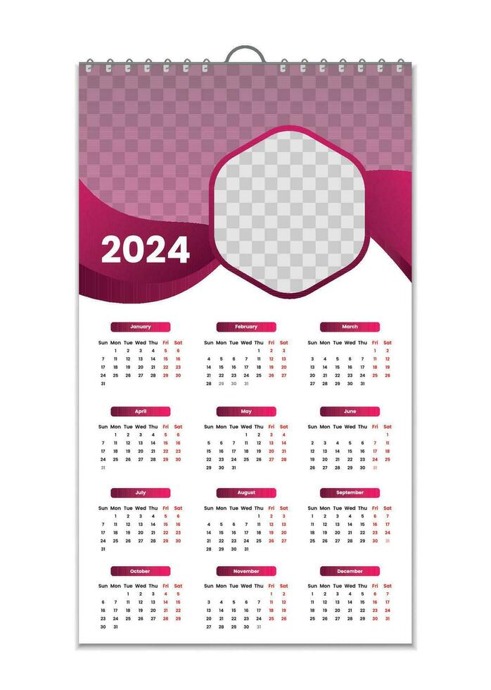 mur calendrier 2024, mur calendrier conception modèle pour 2024, minimaliste, faire le ménage, et élégant conception calendrier pour 2024, mur calendrier modèle conception vecteur