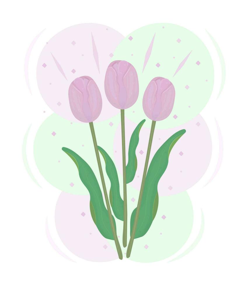 Trois rose tulipes et la glace crème des balles, Couleur illustration dans vert et rose nuances vecteur