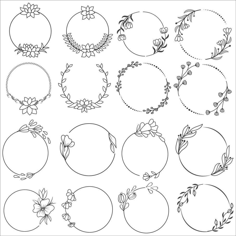 floral couronnes de fleurs, gros ensemble de floral rond cadres vecteur illustration. parfait pour faire-part, salutation cartes, devis, les blogs, mariage cadres, affiches et plus