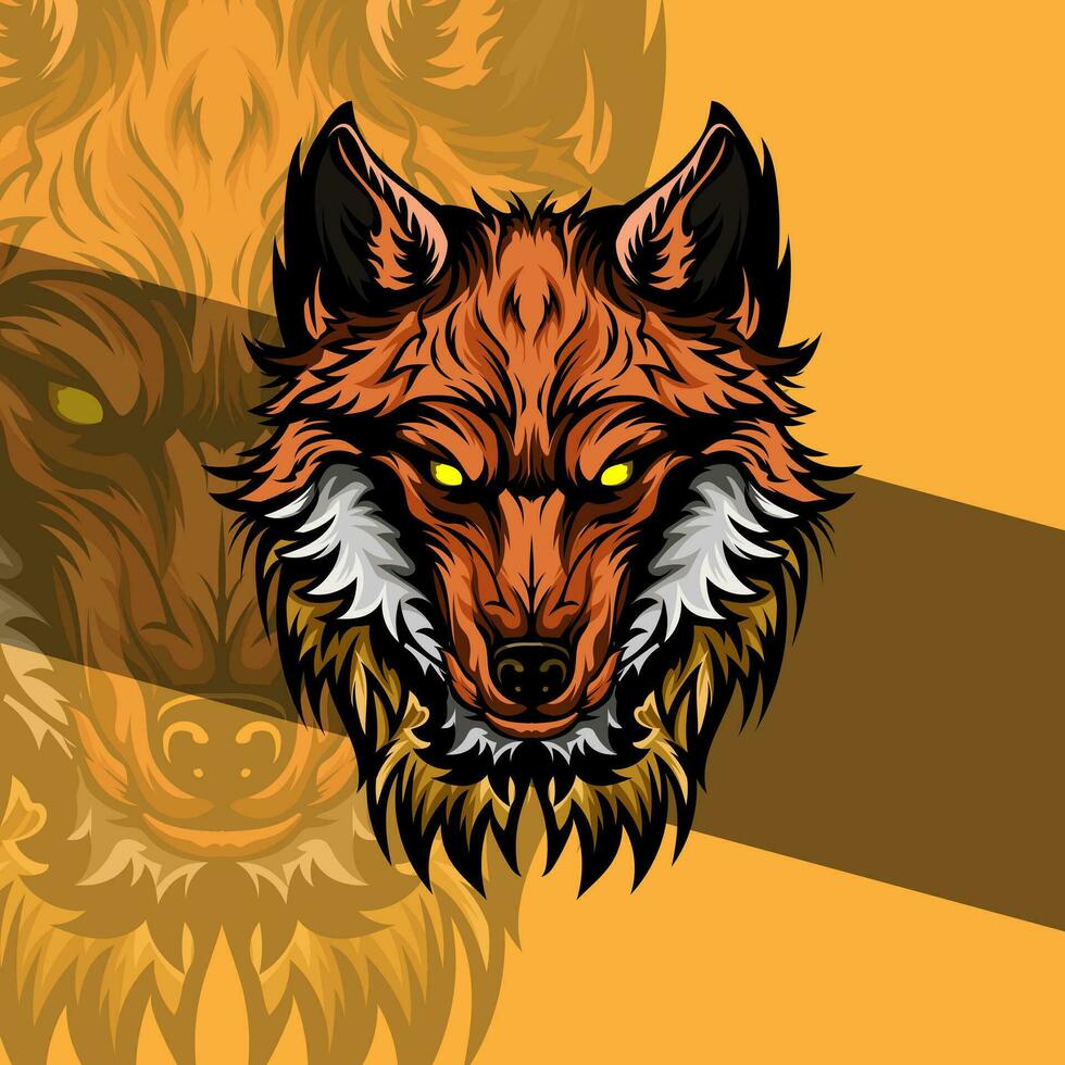 tête de une en colère Loup mascotte sport logo conception. Loup animal mascotte tête vecteur illustration logo. Loup tête emblème conception pour esports équipe. personnage pour sport et jeu logo concept.