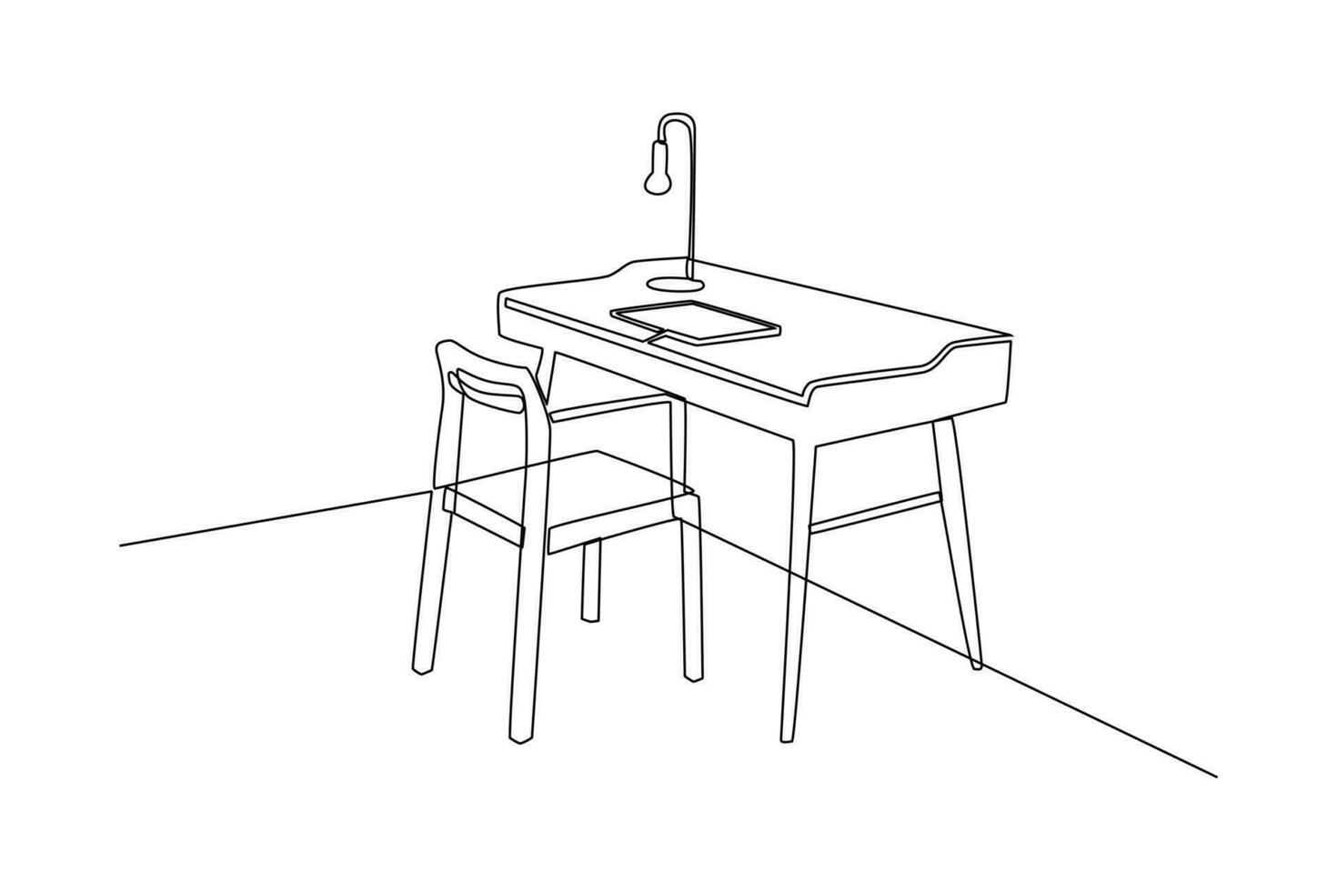 Célibataire un ligne dessin Bureau poste de travail meubles intérieur concept. continu ligne dessiner conception graphique vecteur illustration.