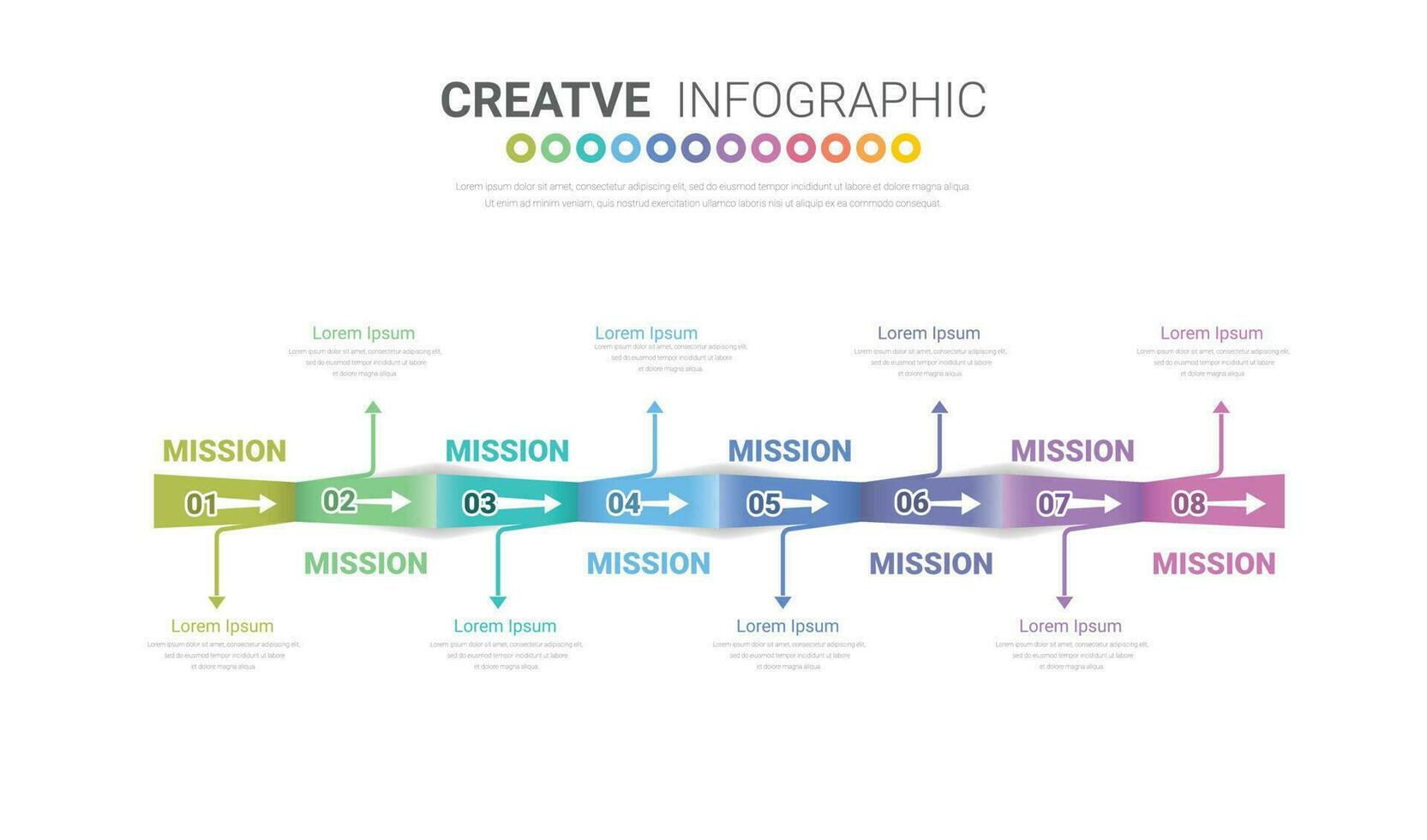 abstrait affaires arrondi infographie modèle avec 8 options. coloré diagramme, chronologie et programme isolé sur lumière Contexte. vecteur