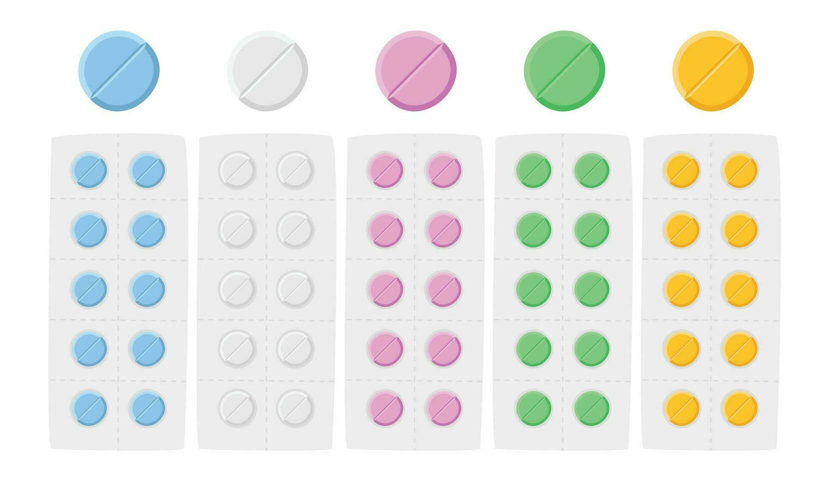 médicament tablette clipart dessin animé style. multicolore rond médical pilules comprimés plat vecteur illustration main tiré griffonnage style. médical médicament, vitamine, antibiotique, aspirine. hôpital et médical concept