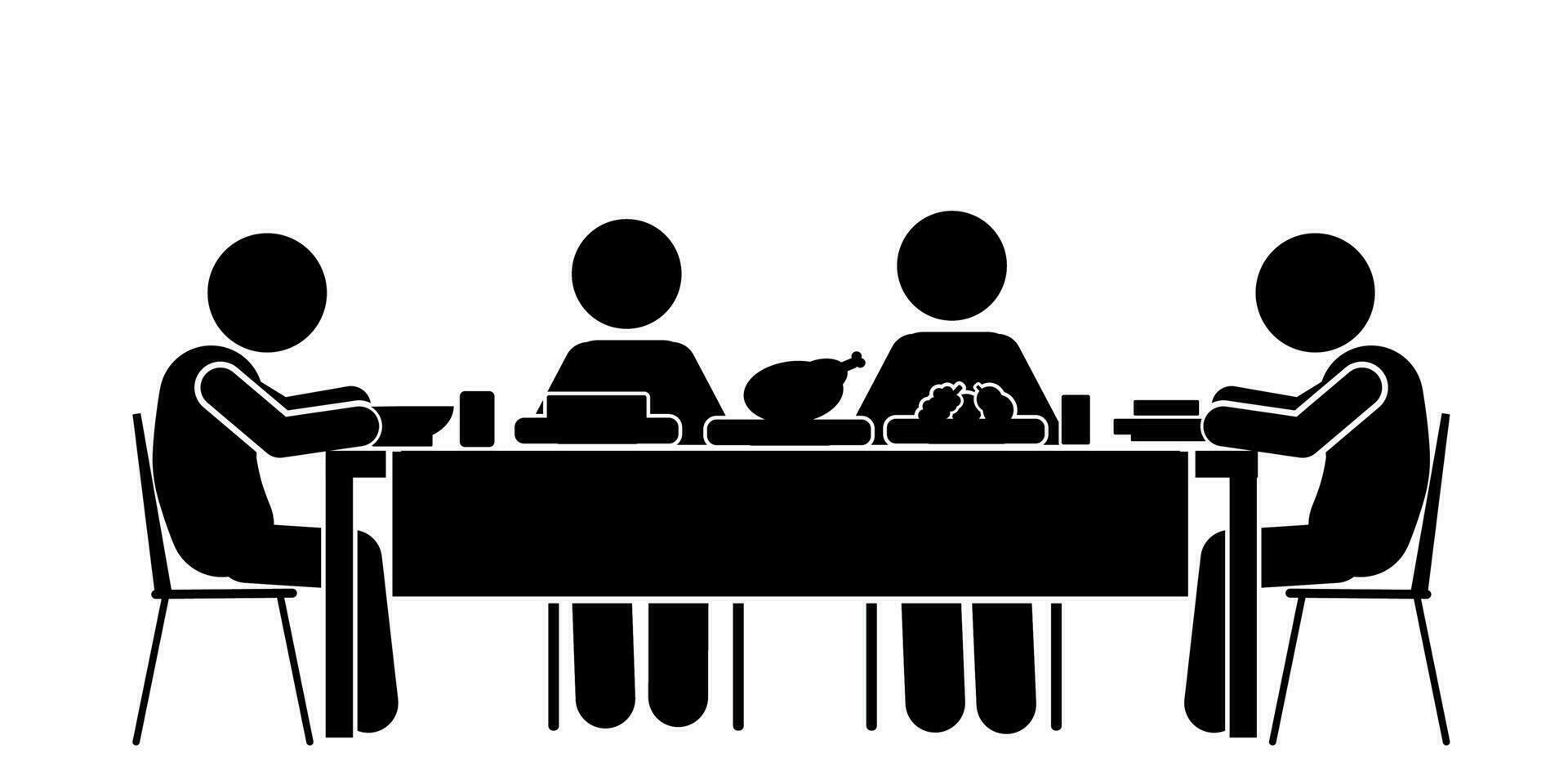 silhouette illustration de gens à le à manger table vecteur