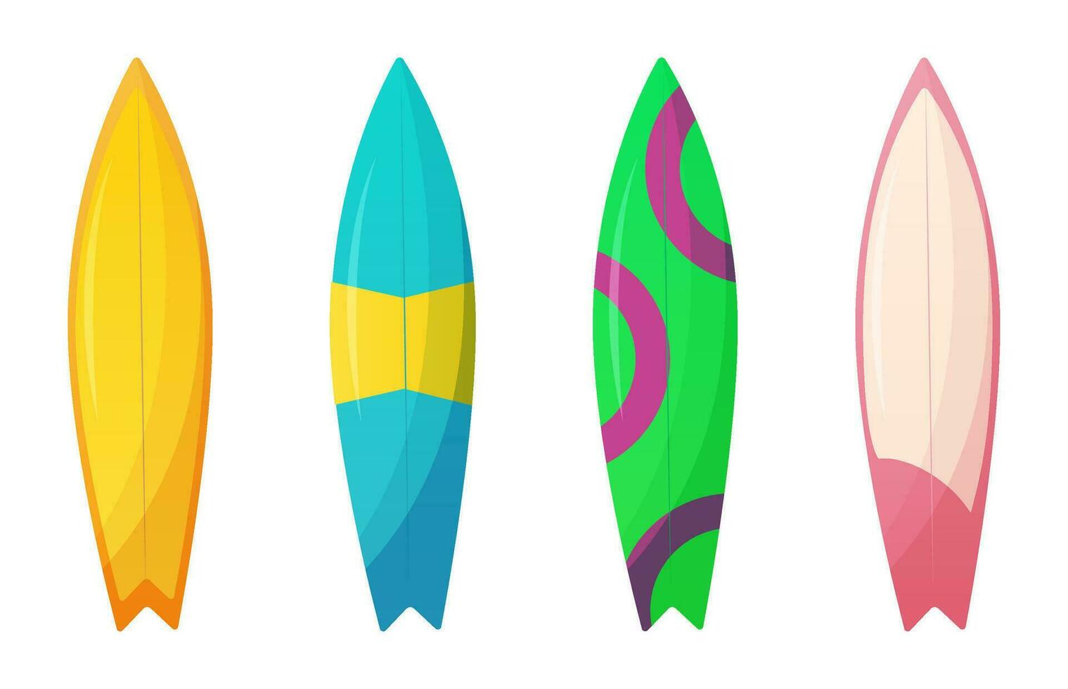 coloré planches de surf ensemble. été loisir équipement. vecteur