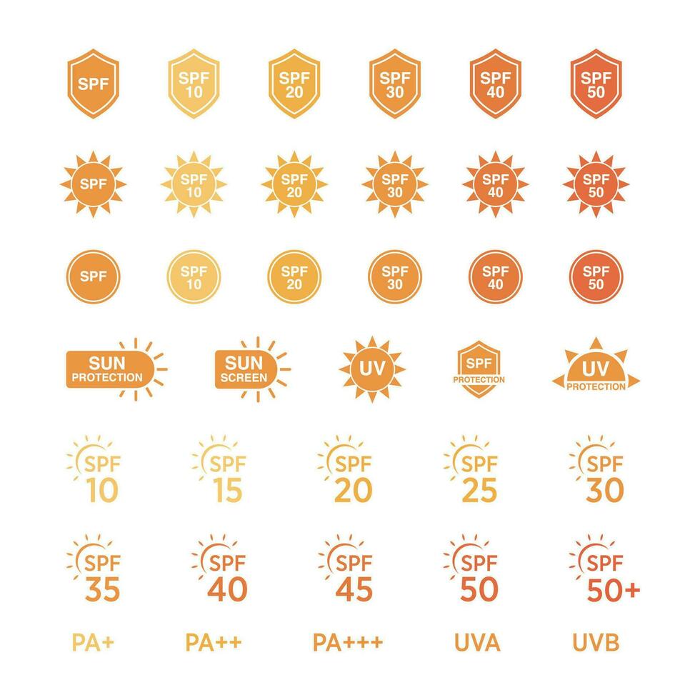ensemble de Facile plat spf Soleil protection Icônes pour crème solaire emballage. vecteur