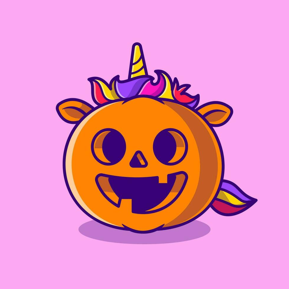 illustration d'icône vectorielle de dessin animé mignon licorne citrouille halloween. concept d'icône de vacances de personnes isolé vecteur premium. style de dessin animé plat