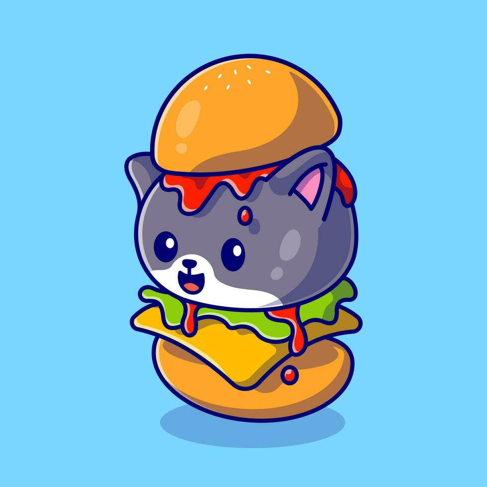 illustration d'icône de vecteur de dessin animé de burger de chat mignon. concept d'icône d'aliments pour animaux isolé vecteur premium. style de dessin animé plat