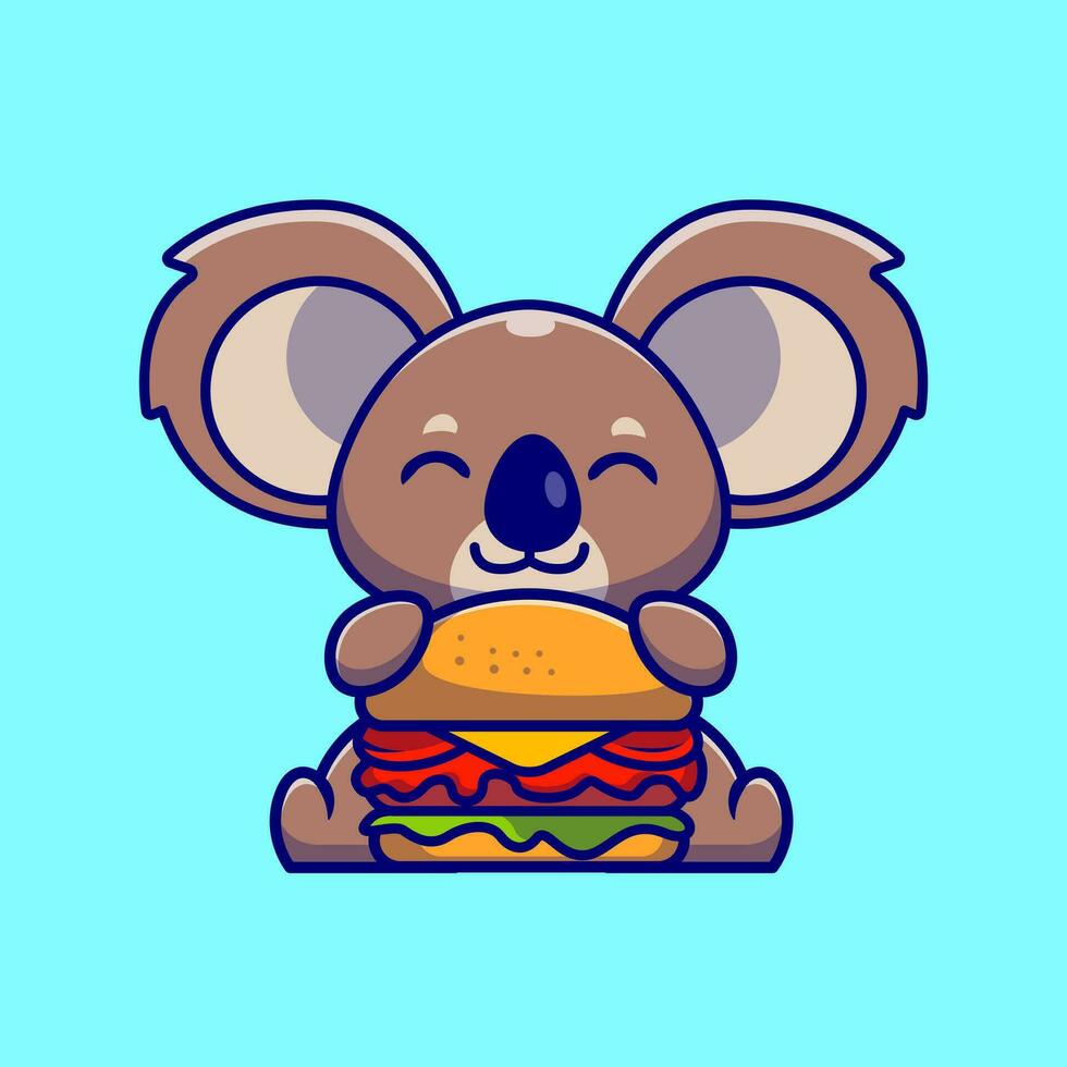 mignonne koala en mangeant Burger dessin animé vecteur icône illustration. animal nourriture icône concept isolé prime vecteur. plat dessin animé style