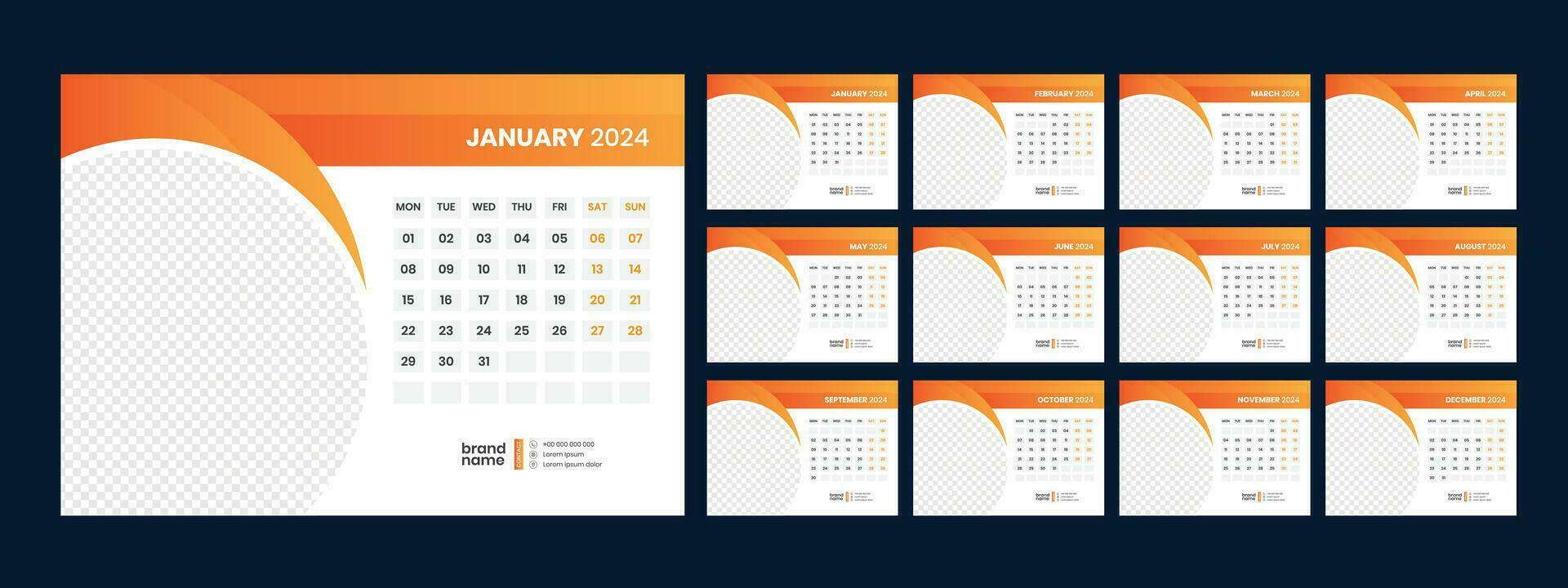 calendrier, 2024, mur, calandre, modèle vecteur