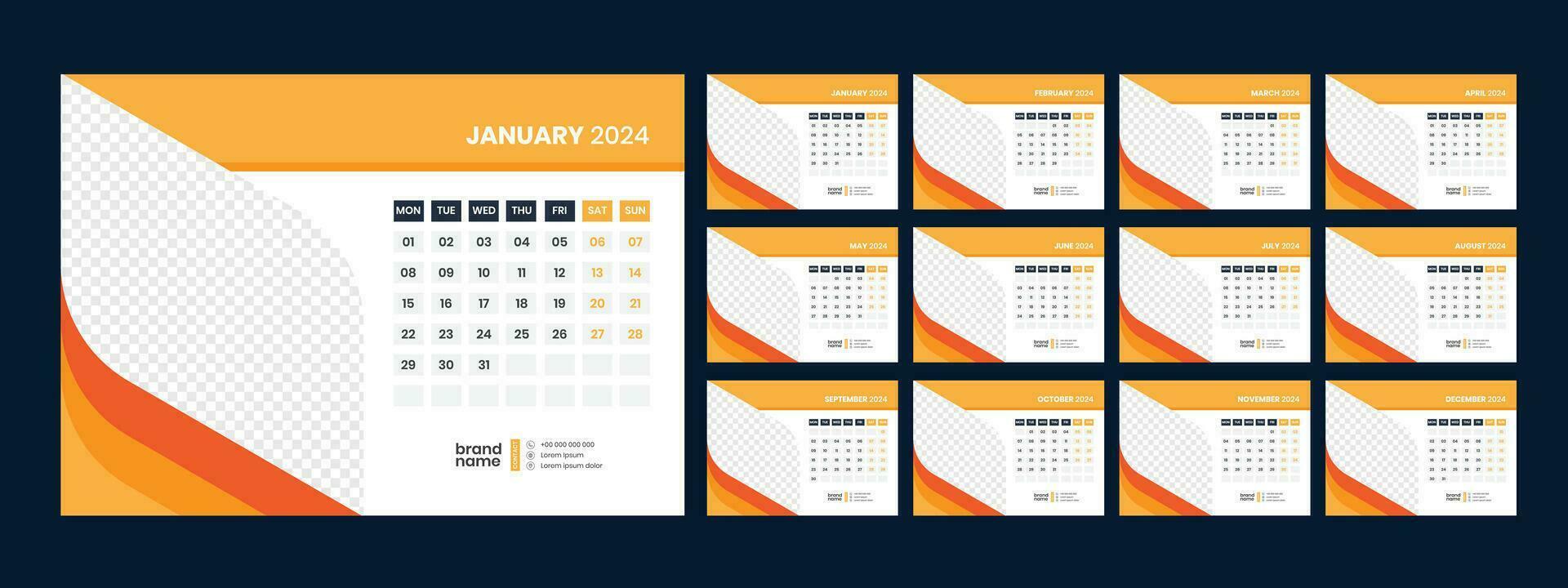 calendrier, 2024, mur, calandre, modèle vecteur