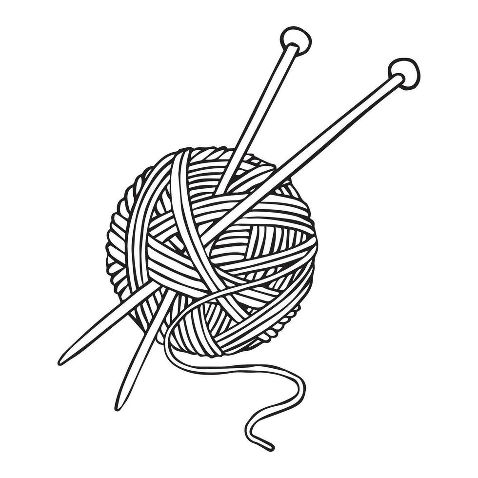 vecteur dessin dans griffonnage style. une Balle de la laine et tricot aiguilles. tricot, crocheter, loisir