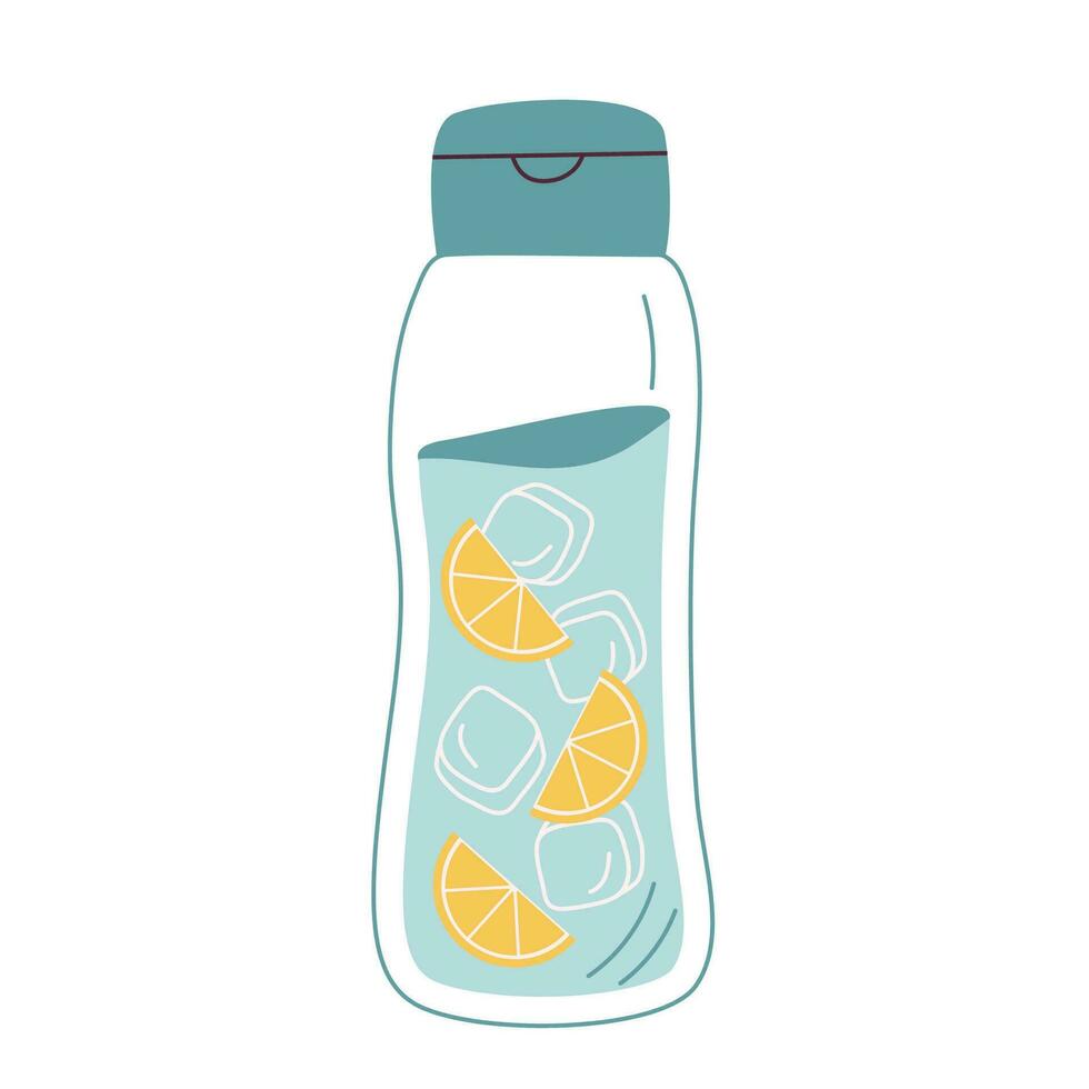 l'eau avec la glace et citron dans éco verre bouteille. Plastique gratuit, zéro déchets concept. plat vecteur illustration.