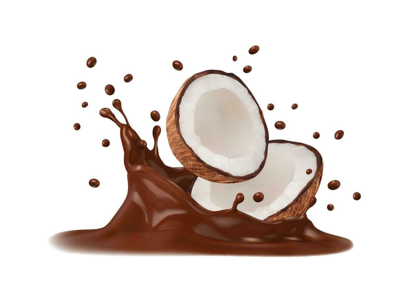 réaliste Chocolat Lait couronne éclaboussure et noix de coco vecteur