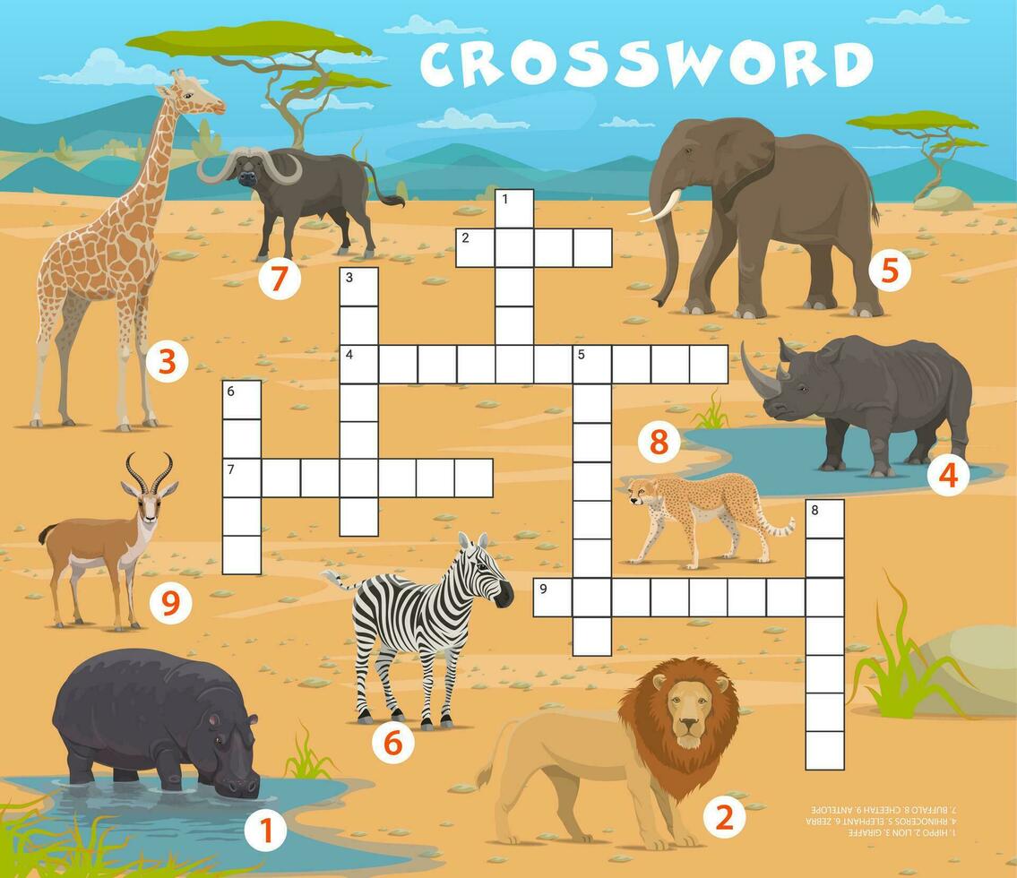 mots croisés quiz Jeu avec africain savane animaux vecteur